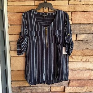 Ellen Tracy navy blue stripe linen 3/4 sleeve top NWT Small & Medium